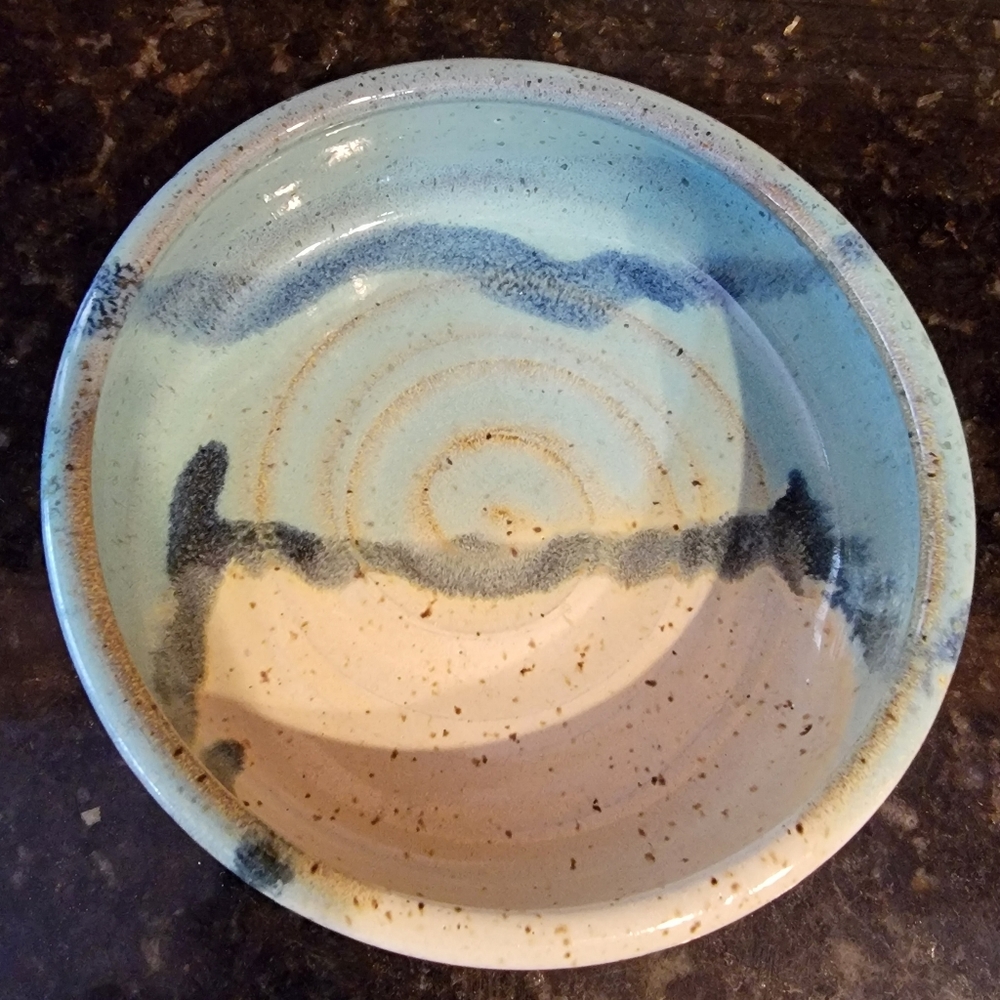 Printemps Pottery- Nevan & Doug Wise Handmade Pottery Blue & Cream 6" dish